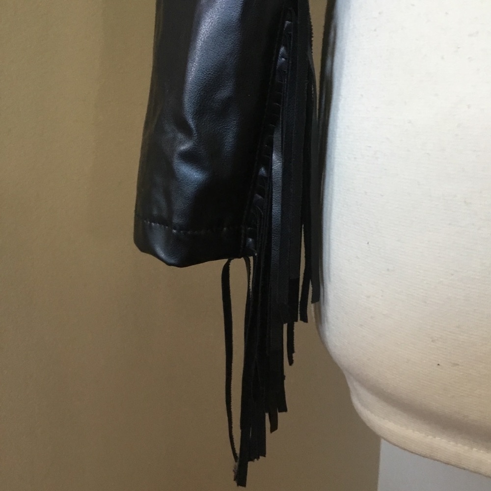 Vintage 80’s 90’s Frederick’s of Hollywood Pleather Back Lace Tie Fringe Jacket - Picture 5 of 14